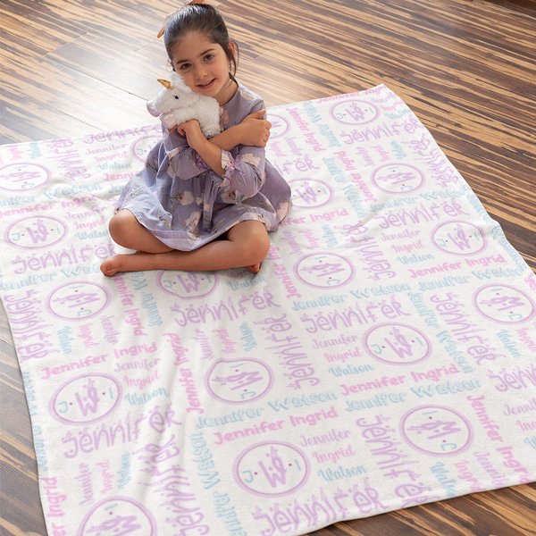 Couverture polaire personnalisée avec nom Dinosaure Fantaisie Licorne Anniversaire Cadeau de douche pour bébé Enfant