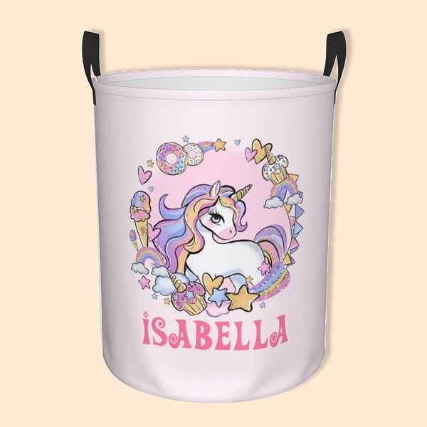 Cesta de la ropa personalizada con diseño de unicornio de fantasía para regalo infantil