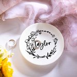 Personlig Födelseblomma med Namn Smyckesskål för Kvinnor Födelsedag Mors Dag Present