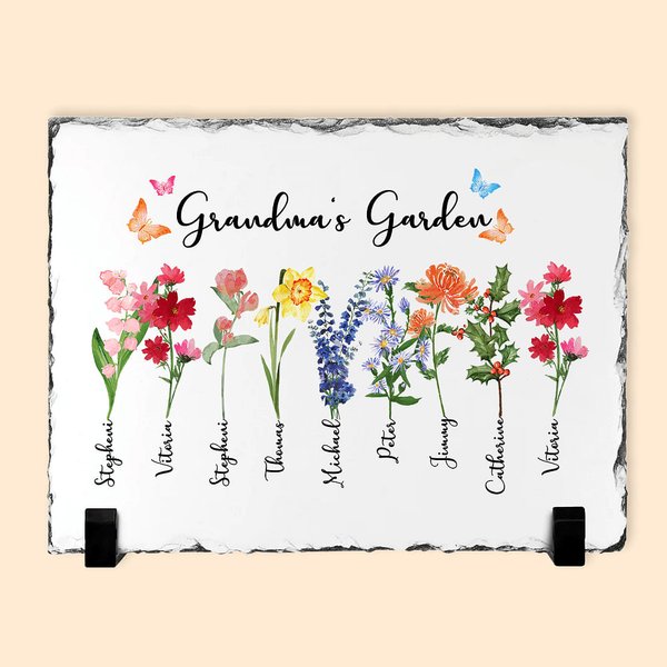 Personalizada Nacimiento Flor Nombres de la familia Roca Pizarra Marco para Madre Abuela Regalo