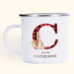 Personalized Peter Rabbit 12oz Enamel Mug with Plaid Letter and Name Easter Birthday Gift for Kid
