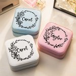 Boîte à Bijoux en Cuir PU Personnalisée avec Fleur de Naissance Cadeau Fête Anniversaire pour Femme