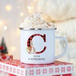 Personalized Peter Rabbit 12oz Enamel Mug with Plaid Letter and Name Easter Birthday Gift for Kid