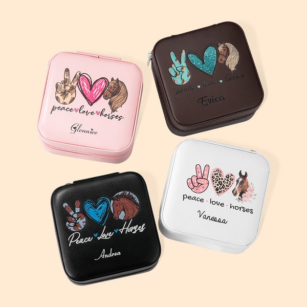 Personalisierte PU-Leder Pferd Mädchen Schmuckkasten Schmuck Organizer