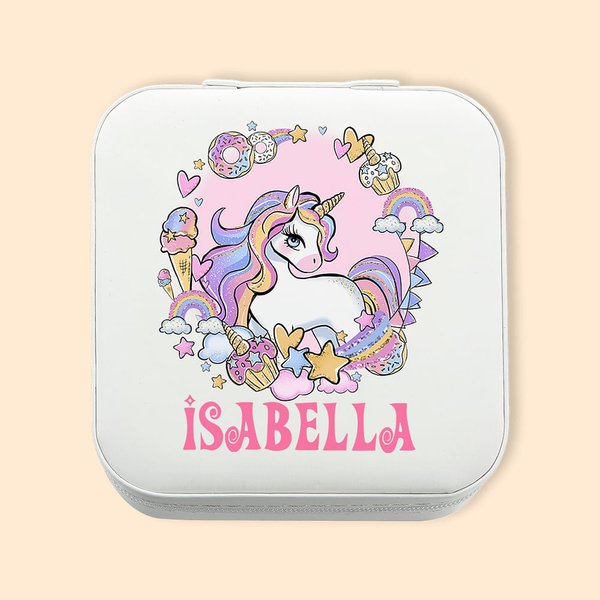 Personalizzato in pelle PU Cartoon Fantasy Unicorn Jewelry Box Jewelry Organizer