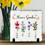 Personalized Birth Flower Family Names Rock Slate Frame for Mother Grandmother Gift