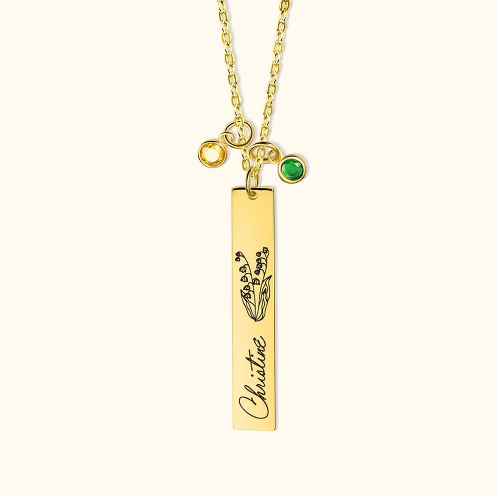 Collier Personnalisé avec Prénom Fleur Pierre de Naisance Cadeau Fête des Mères Anniversaire pour Femme