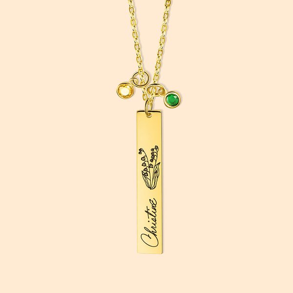 Personalised Birth Flower With Birthstone Necklace for Women