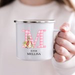 Personalized Peter Rabbit 12oz Enamel Mug with Plaid Letter and Name Easter Birthday Gift for Kid