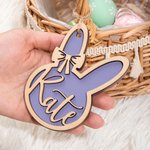 Personalisiertes Niedliches Kaninchen Holzanhänger mit Namen Schleife Osterkorb Hase Ornament Ostern Geschenk für Kinder