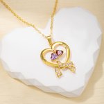 Collier Coeur Personnalisé avec Prénom et 1-4 Pierres de Naissance Cadeau d'Anniversaire Fête des Mères pour Elle