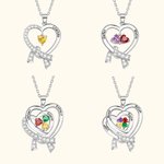 Collier Coeur Personnalisé avec Prénom et 1-4 Pierres de Naissance Cadeau d'Anniversaire Fête des Mères pour Elle