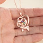 Collier Coeur Personnalisé avec Prénom et 1-4 Pierres de Naissance Cadeau d'Anniversaire Fête des Mères pour Elle