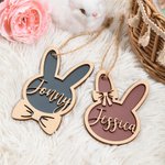Personalisiertes Niedliches Kaninchen Holzanhänger mit Namen Schleife Osterkorb Hase Ornament Ostern Geschenk für Kinder