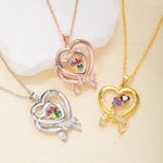 Collier Coeur Personnalisé avec Prénom et 1-4 Pierres de Naissance Cadeau d'Anniversaire Fête des Mères pour Elle
