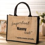 Personalized Jute Burlap Important Nana Large Capacity Tote Bag Shopping Bag Gift for Mom Grandma