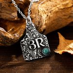 Personalized Vintage Cow Ear Tag Turquoise Brand Necklace with Engraved Text Birthday Gift for Cow Cattle Lover