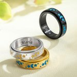 Bague en Acier Inoxydable Personnalisée avec Nom Motif de Lune et Étoile Lumineuse Cadeaux Anniversaire Anti-Stress pour Hommes Femmes