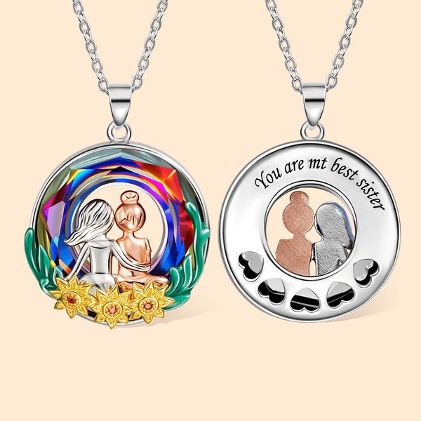 Personalized Sunflower Crystal Sister Necklace with Message for Sister Daughter Friend Gift