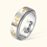 Bague en Acier Inoxydable Personnalisée avec Nom Motif de Lune et Étoile Lumineuse Cadeaux Anniversaire Anti-Stress pour Hommes Femmes