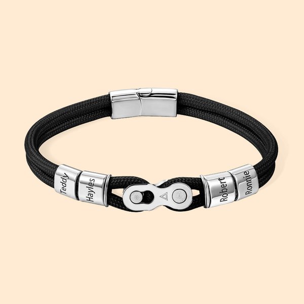Pulsera personalizada de cuentas de cadena de bicicleta con el nombre de la familia grabado Cumpleaños Día del Padre Regalo para hombre