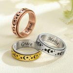 Bague en Acier Inoxydable Personnalisée avec Nom Motif de Lune et Étoile Lumineuse Cadeaux Anniversaire Anti-Stress pour Hommes Femmes