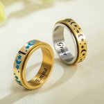 Bague en Acier Inoxydable Personnalisée avec Nom Motif de Lune et Étoile Lumineuse Cadeaux Anniversaire Anti-Stress pour Hommes Femmes