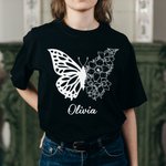 T-shirt Sweatshirt Personnalisé avec Nom et Fleur de Naissance Vêtement à Motif Moitié Papillon Moitié Fleurs Cadeau Anniversaire Fête pour Femme