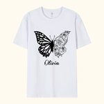 T-shirt Sweatshirt Personnalisé avec Nom et Fleur de Naissance Vêtement à Motif Moitié Papillon Moitié Fleurs Cadeau Anniversaire Fête pour Femme