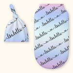 Personalized Rainbow Name Baby Swaddling Blanket with Hat Set Gifts for Newborn Gift