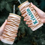 Gobelet en verre léopard réutilisable personnalisé avec couvercle en bambou et paille 20oz