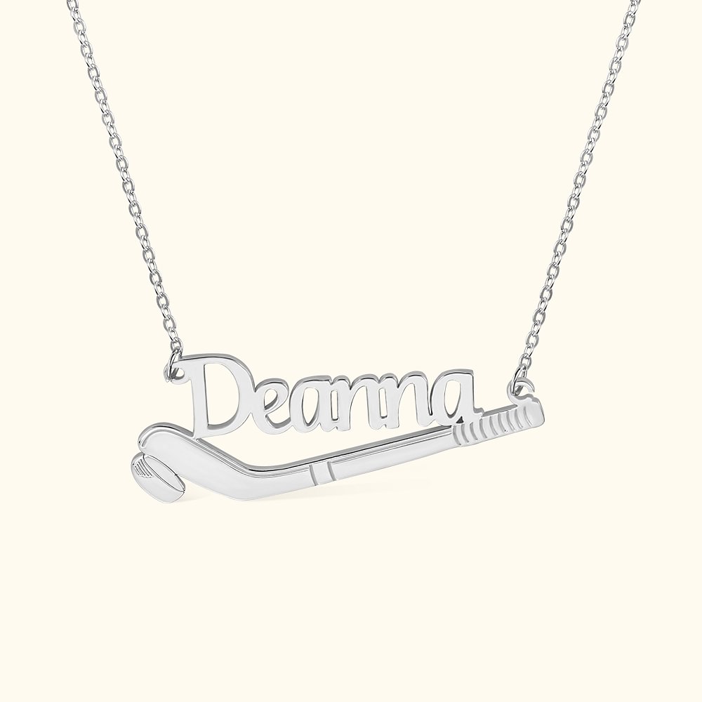 Collier Personnalisé avec Prénom Horizontal Pendentif de Hockey sur Glace Cadeau Anniversaire Fête des Mères pour Amateur de Sport