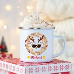 Personalized Christmas Reindeer Faces Camping Enamel Mug Ceramic Mug 11oz 12oz