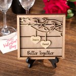 Personalized Home Decor with Wooden Holder and Couple Names