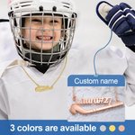 Collier Personnalisé avec Prénom Horizontal Pendentif de Hockey sur Glace Cadeau Anniversaire Fête des Mères pour Amateur de Sport