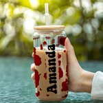 Gobelet en verre léopard réutilisable personnalisé avec couvercle en bambou et paille 20oz