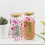 Gobelet en verre léopard réutilisable personnalisé avec couvercle en bambou et paille 20oz