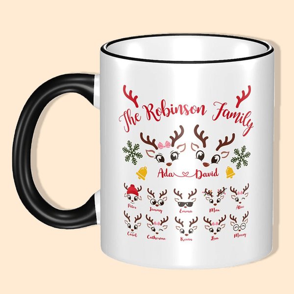 Personalized Christmas Reindeer Faces Camping Enamel Mug Ceramic Mug 11oz 12oz