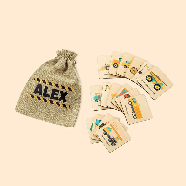 Wooden Montessori Construction Truck Matching Cards Game