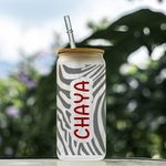 Gobelet en verre léopard réutilisable personnalisé avec couvercle en bambou et paille 20oz