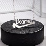 Collier Personnalisé avec Prénom Horizontal Pendentif de Hockey sur Glace Cadeau Anniversaire Fête des Mères pour Amateur de Sport