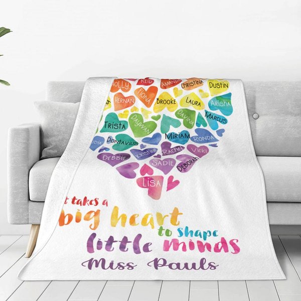 Personalisierte ein großes Herz zu formen kleine Köpfe Fleecedecke mit Regenbogen Name Herzen bunte Home Decor Graduierung Wertschätzung Geschenk für 