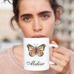 Tasse à café personnalisée en céramique avec papillon de naissance pour la famille