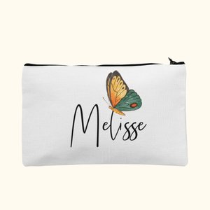 Sac de Maquillage Personnalisé avec Papillon et Nom Cadeau Anniversaire pour Femme