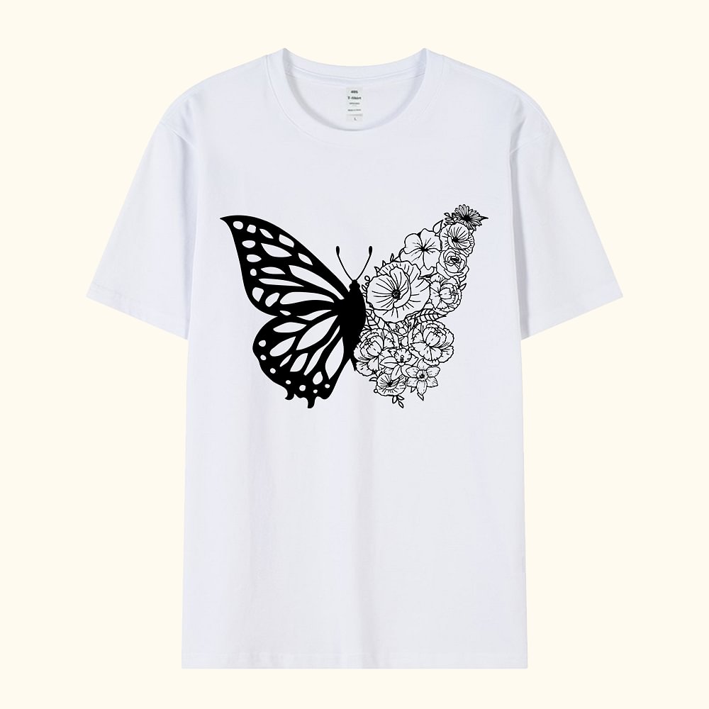 T-shirt Sweatshirt Personnalisé avec Motif Moitié Papillon Moitié Fleurs de Naissance Cadeau Anniversaire Fête pour Femme