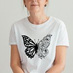 Personlig halv fjäril halv födelseblomma skjorta present till mamma eller mormor