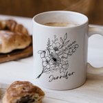 Tasse à Café Personnalisée avec 1-10 Noms et Fleurs de Naissance Mug Céramique de Bouquet Cadeau Anniversaire Fête pour Femme