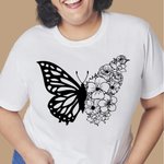 Personlig halv fjäril halv födelseblomma skjorta present till mamma eller mormor