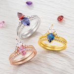 Set di due anelli personalizzati con pietra di nascita Anelli di famiglia con pietra a goccia