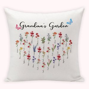 Taie d'Oreiller Personnalisée avec Nom et Fleur de Naissance Cadeau de Famille pour Grand-mère Mère